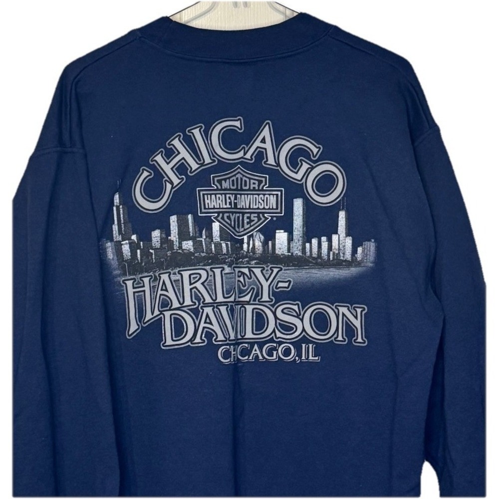Harley Davidson Men's Vintage 90s Chrome Eagle Engine Crewneck Navy Blue Medium - Picture 10 of 10
